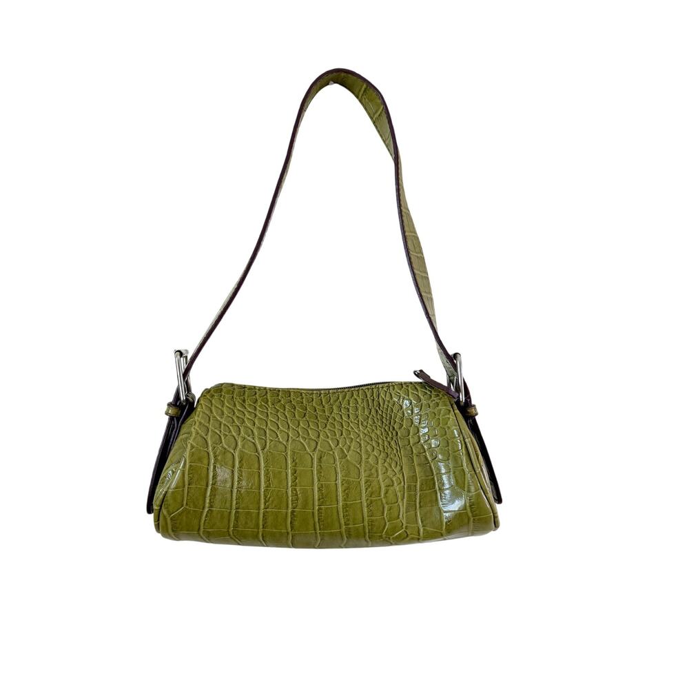 Vintage Y2K Chateau Olive Green Faux Leather Mini Barrel Bag Zip Top EUC - Picture 4 of 9